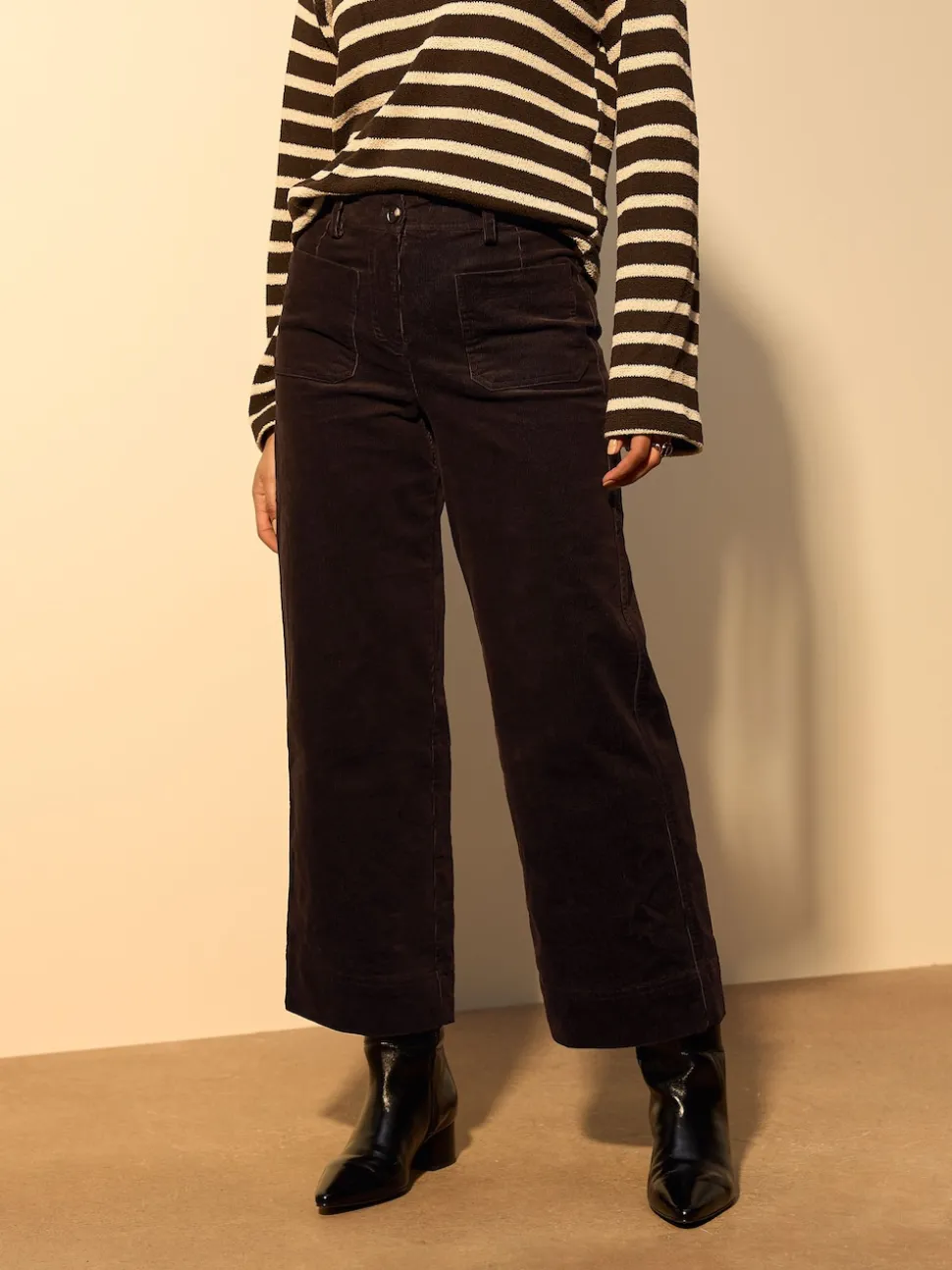 Chocolate Brown Cord Wide Leg Cropped Trousers