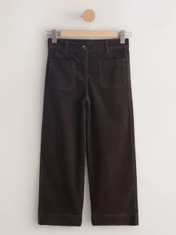 Chocolate Brown Cord Wide Leg Cropped Trousers