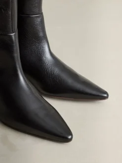 Chocolate Brown Crinkle Effect Leather Signature Underset Heel Knee High Boots