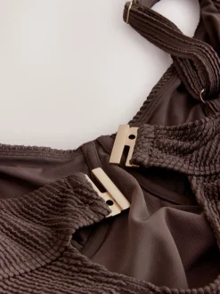 Chocolate Brown Crinkle Tummy Control DD+ Wired Swimsuit