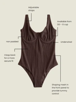 Chocolate Brown Crinkle Tummy Control DD+ Wired Swimsuit