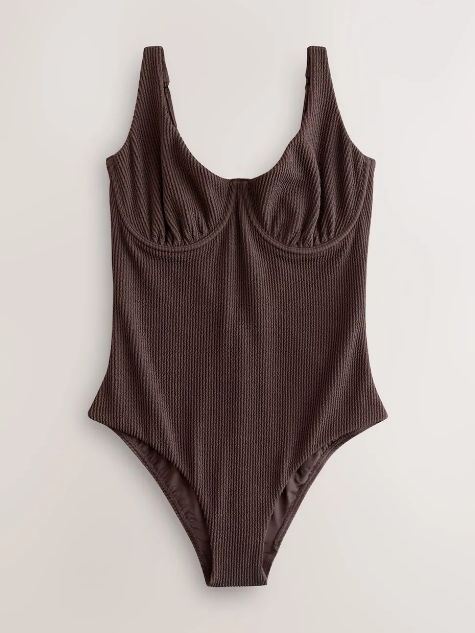 Chocolate Brown Crinkle Tummy Control DD+ Wired Swimsuit