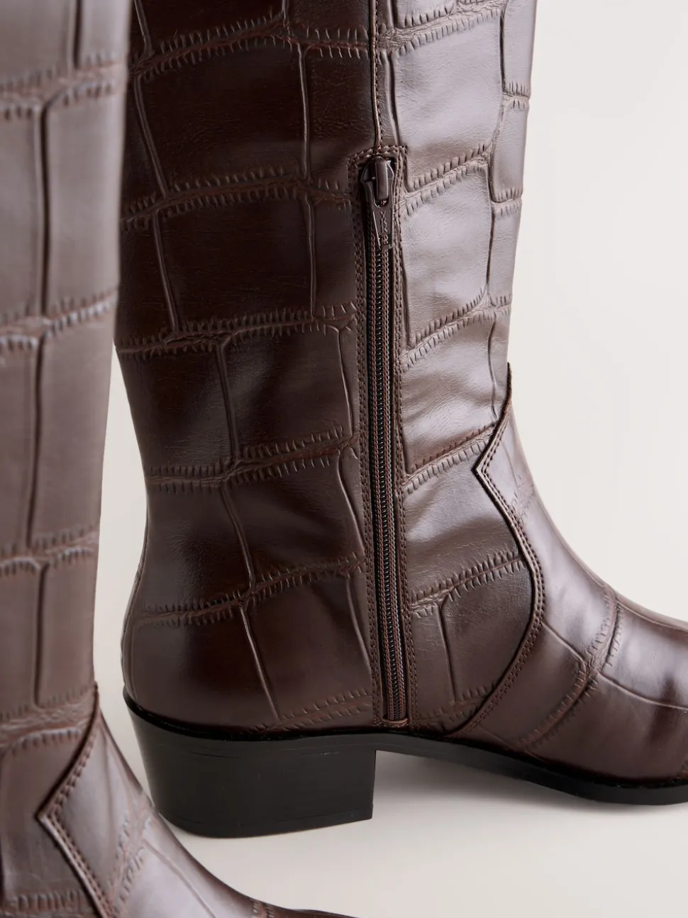 Chocolate Brown Croc Embossed Forever Comfort® Chisel Toe Knee High Boots