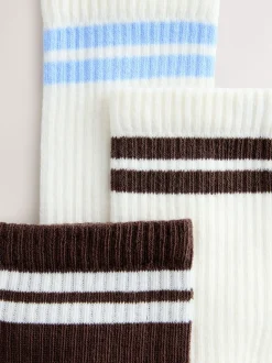 Chocolate Brown Cushion Sole Ribbed Sport Ankle Socks With Arch Support 3 Pack