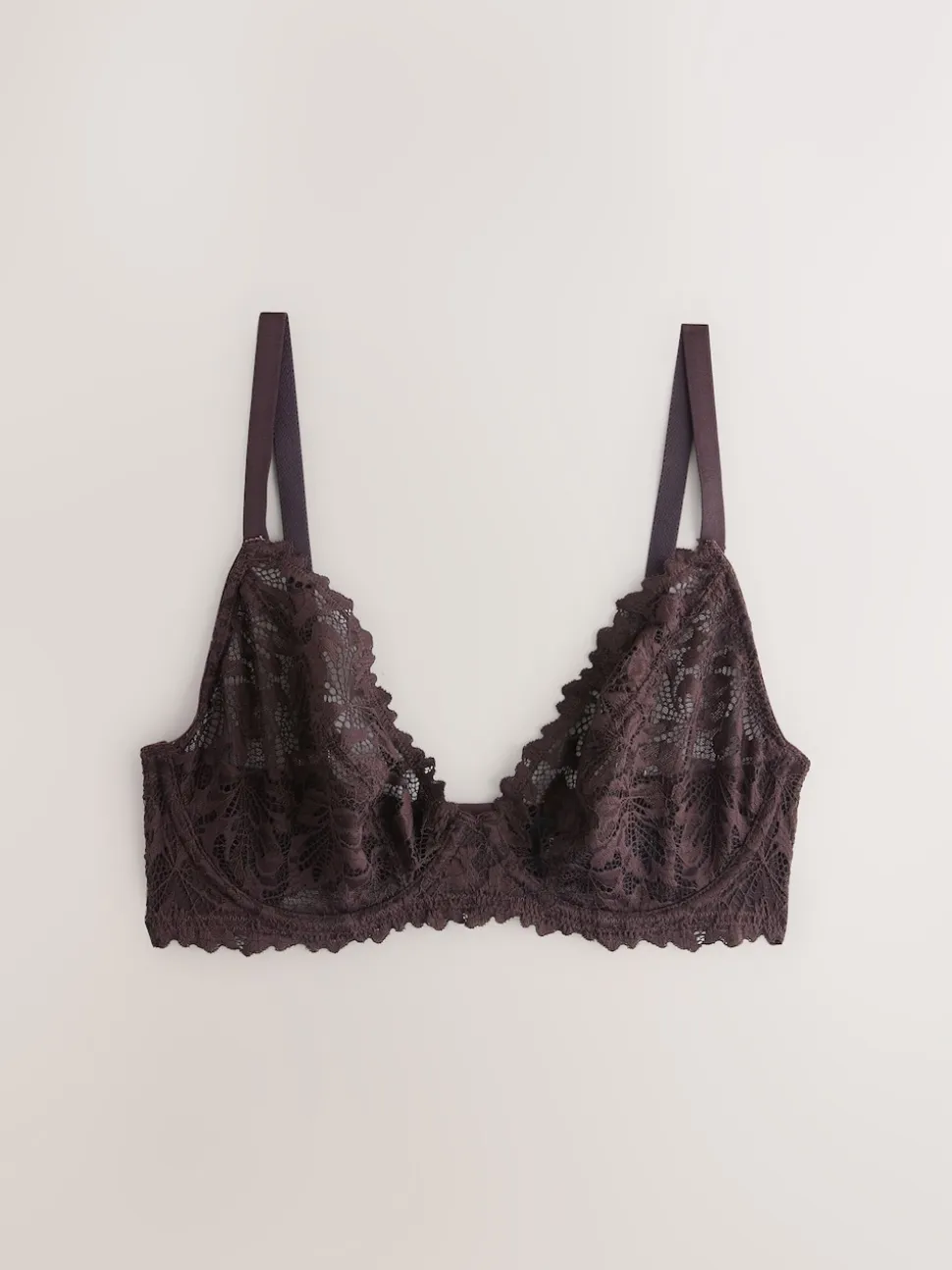 Chocolate Brown DD+ Non Pad Plunge Lace Ultimate Comfort Bra