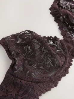Chocolate Brown DD+ Non Pad Plunge Lace Ultimate Comfort Bra