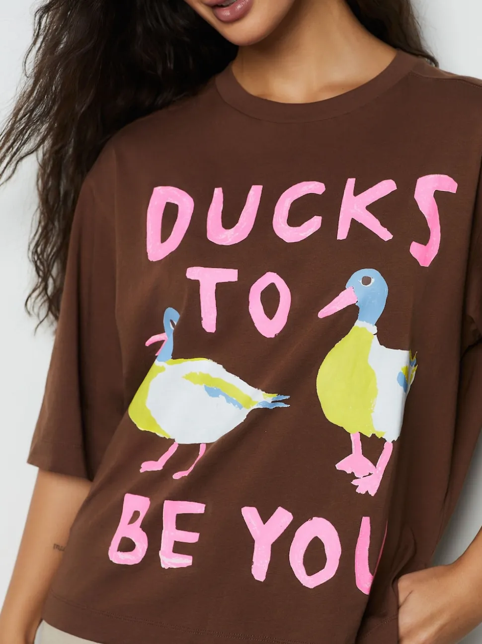 Chocolate Brown Duck Graphic Short Sleeve Crew Neck T-Shirt