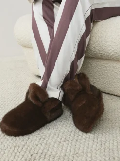 Chocolate Brown Faux Fur Boot Slippers