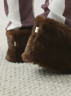 Chocolate Brown Faux Fur Boot Slippers