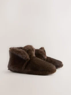 Chocolate Brown Faux Fur Boot Slippers