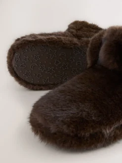 Chocolate Brown Faux Fur Boot Slippers