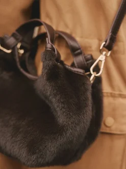 Chocolate Brown Faux Fur Cross-Body Bag