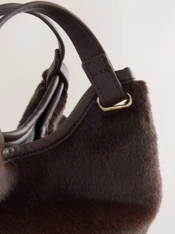 Chocolate Brown Faux Fur Cross-Body Bag
