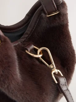 Chocolate Brown Faux Fur Cross-Body Bag