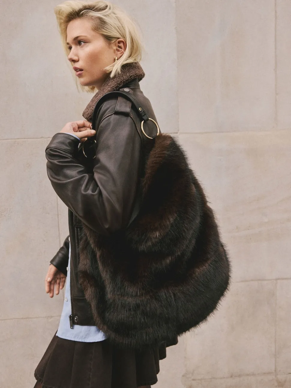 Chocolate Brown Faux Fur Shoulder Bag