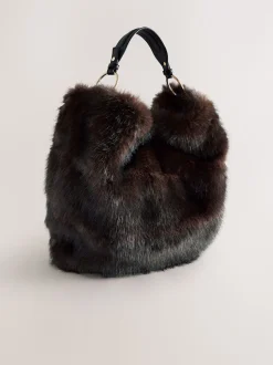 Chocolate Brown Faux Fur Shoulder Bag