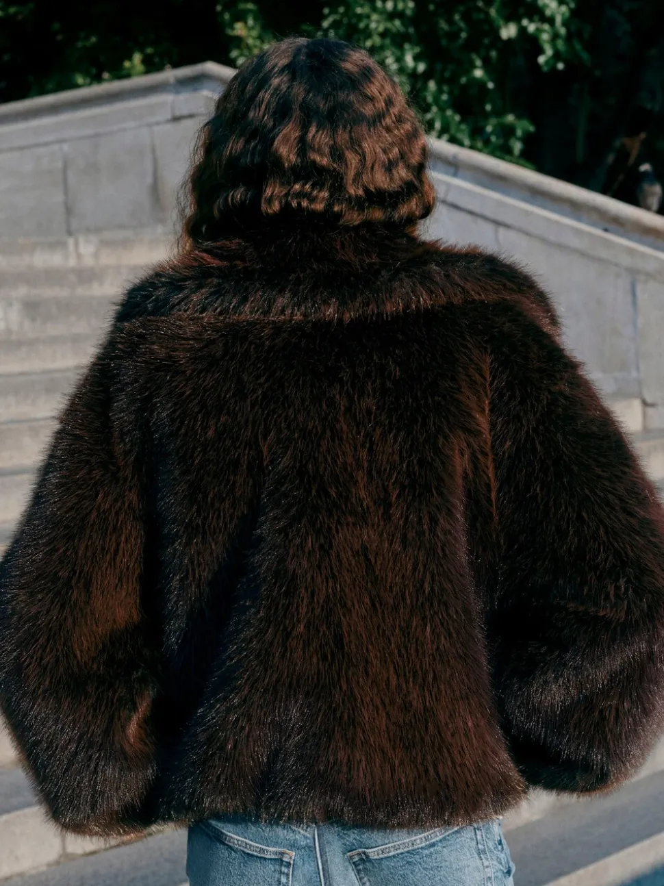 Chocolate Brown Faux Fur Zip Through Jacket