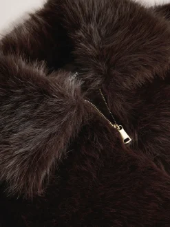 Chocolate Brown Faux Fur Zip Through Jacket