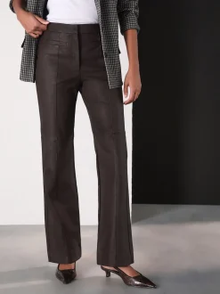 Chocolate Brown Faux Leather Flared Trousers