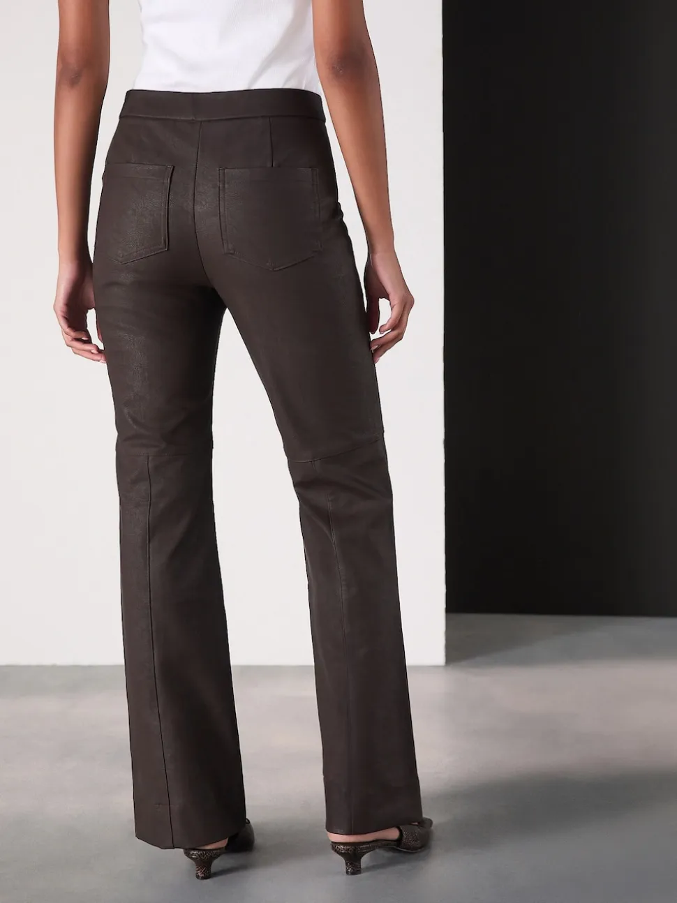 Chocolate Brown Faux Leather Flared Trousers