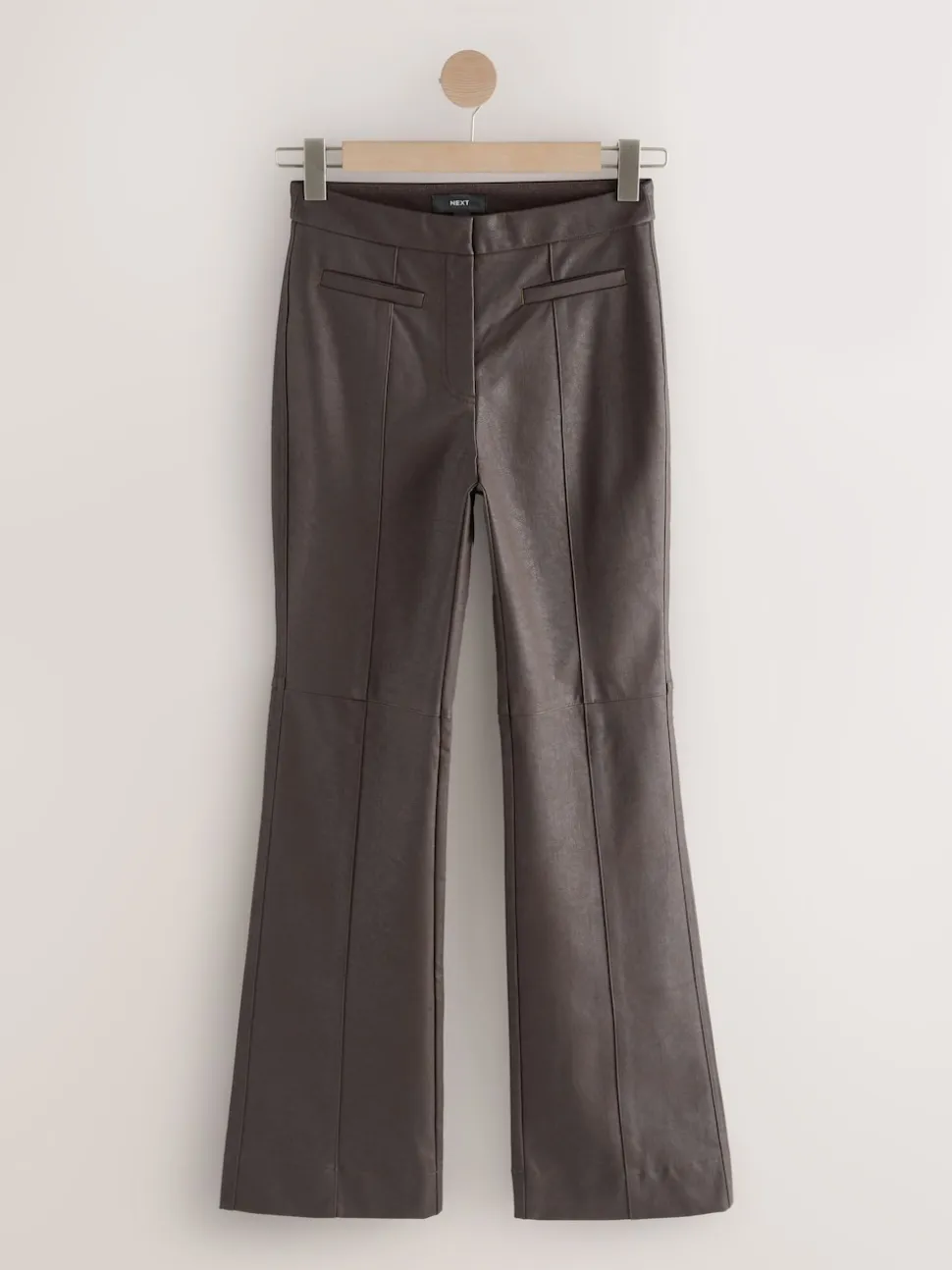 Chocolate Brown Faux Leather Flared Trousers