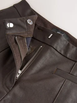 Chocolate Brown Faux Leather Flared Trousers