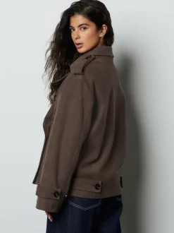 Chocolate Brown Faux Suede Cropped Trench Coat