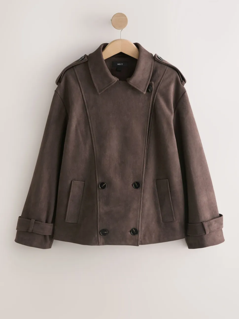 Chocolate Brown Faux Suede Cropped Trench Coat