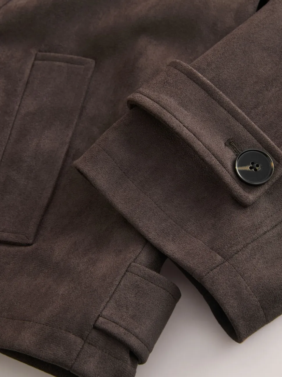 Chocolate Brown Faux Suede Cropped Trench Coat