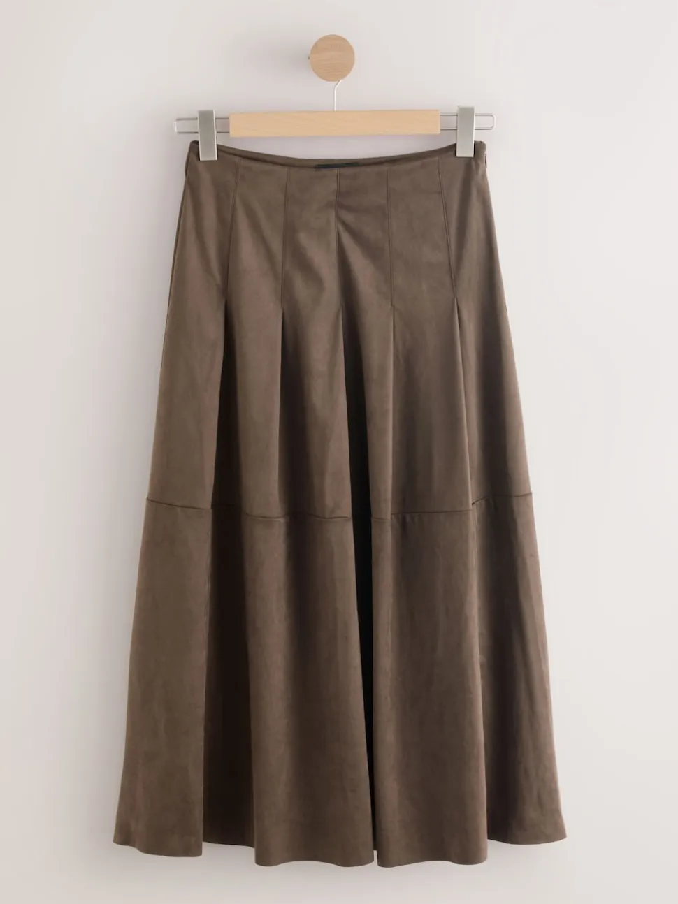 Chocolate Brown Faux Suede Midi Kilt Skirt