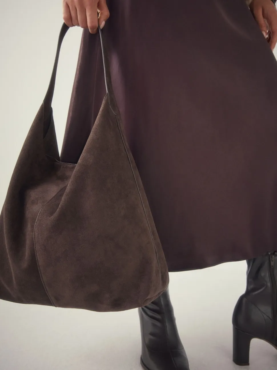 Chocolate Brown Faux Suede Slouchy Shoulder Bag