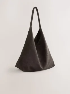 Chocolate Brown Faux Suede Slouchy Shoulder Bag