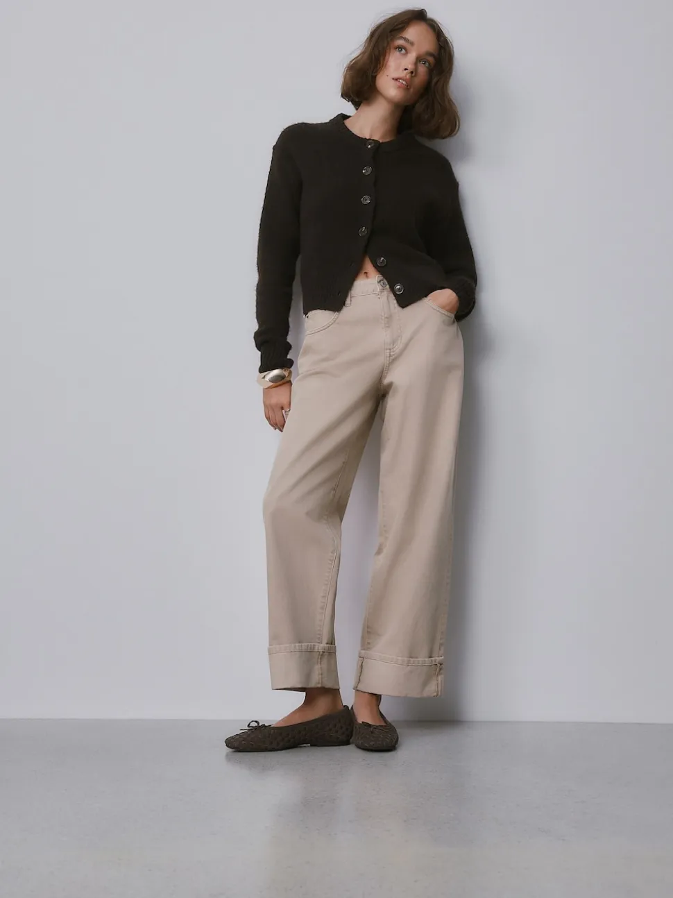 Chocolate Brown Forever Comfort® Leather Weave Ballet Flats