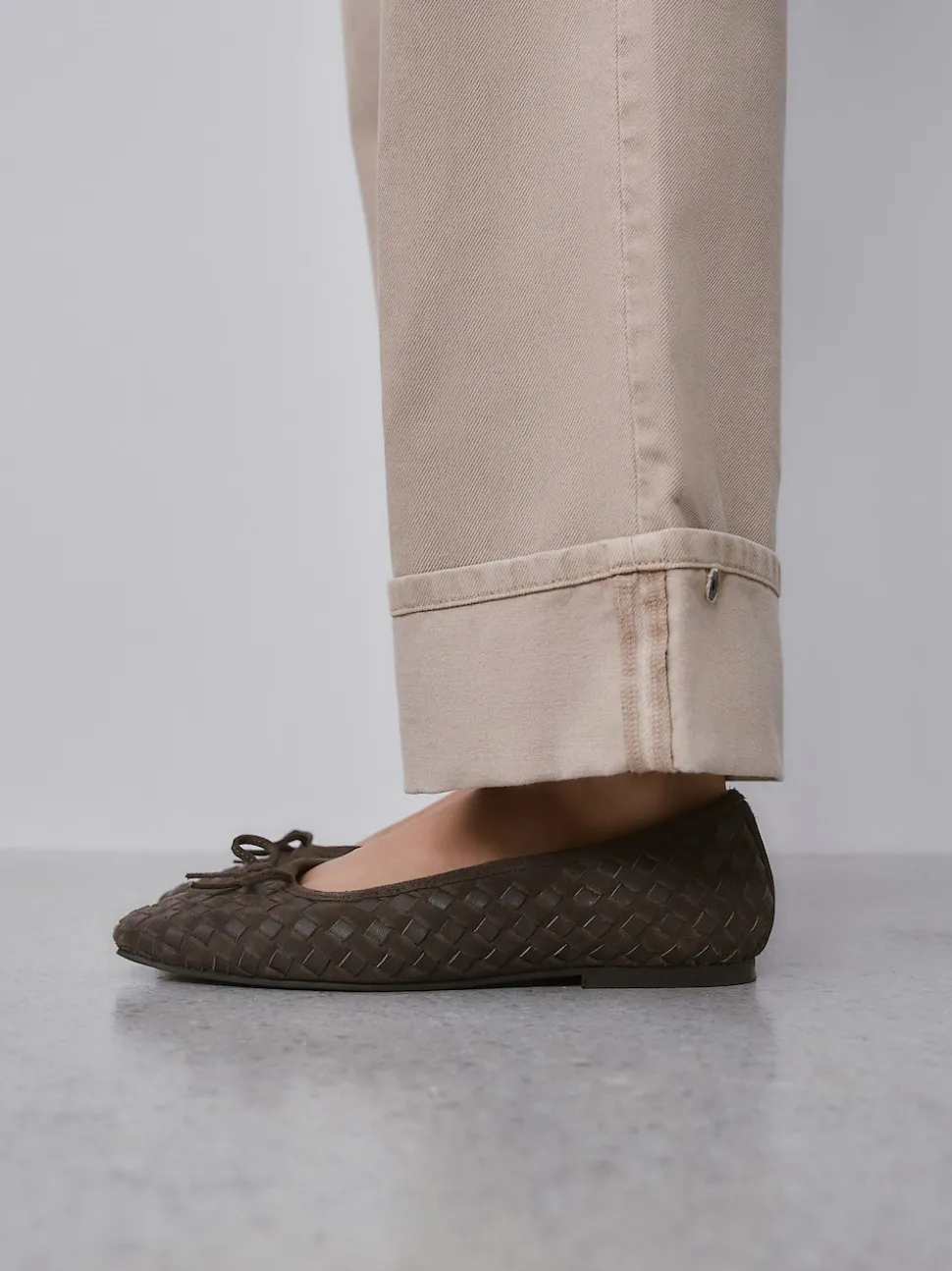 Chocolate Brown Forever Comfort® Leather Weave Ballet Flats