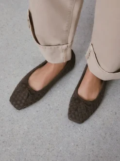 Chocolate Brown Forever Comfort® Leather Weave Ballet Flats