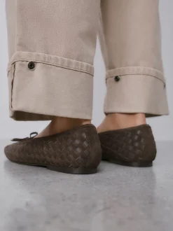 Chocolate Brown Forever Comfort® Leather Weave Ballet Flats