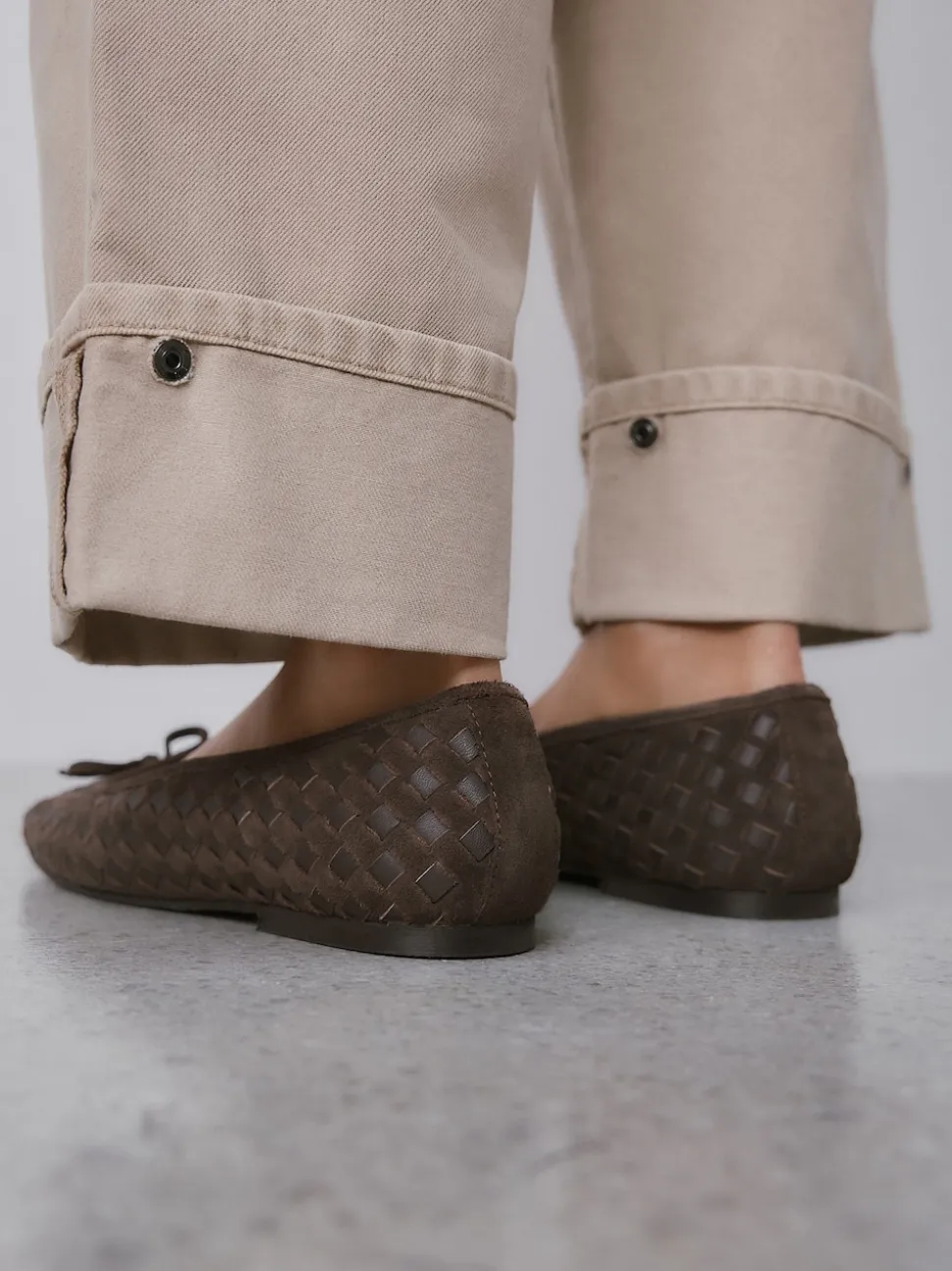 Chocolate Brown Forever Comfort® Leather Weave Ballet Flats