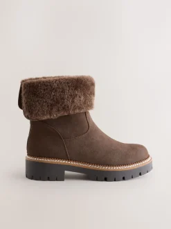 Chocolate Brown Forever Comfort® Faux Fur Cuff Ankle Boots