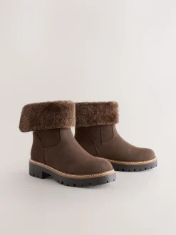 Chocolate Brown Forever Comfort® Faux Fur Cuff Ankle Boots