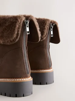 Chocolate Brown Forever Comfort® Faux Fur Cuff Ankle Boots