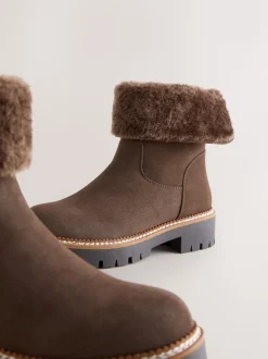 Chocolate Brown Forever Comfort® Faux Fur Cuff Ankle Boots