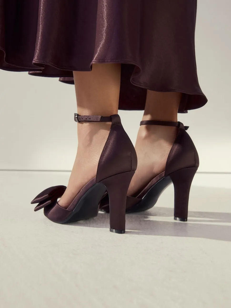 Chocolate Brown Forever Comfort® Satin Bow Block Heeled Sandals