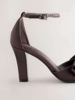 Chocolate Brown Forever Comfort® Satin Bow Block Heeled Sandals