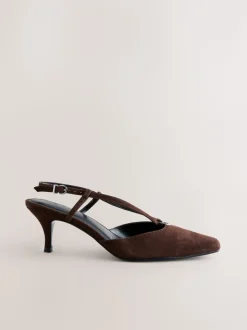 Chocolate Brown Forever Comfort® Leather Hardware Slingback Heels