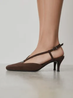 Chocolate Brown Forever Comfort® Leather Hardware Slingback Heels