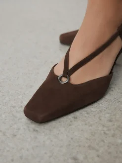 Chocolate Brown Forever Comfort® Leather Hardware Slingback Heels