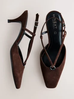 Chocolate Brown Forever Comfort® Leather Hardware Slingback Heels