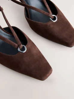 Chocolate Brown Forever Comfort® Leather Hardware Slingback Heels