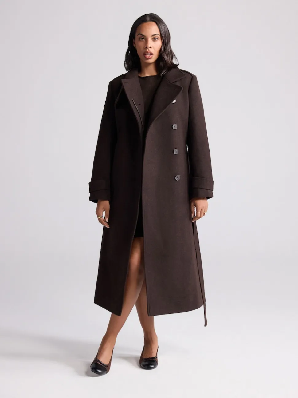 Chocolate Brown Formal Funnel Neck Coat