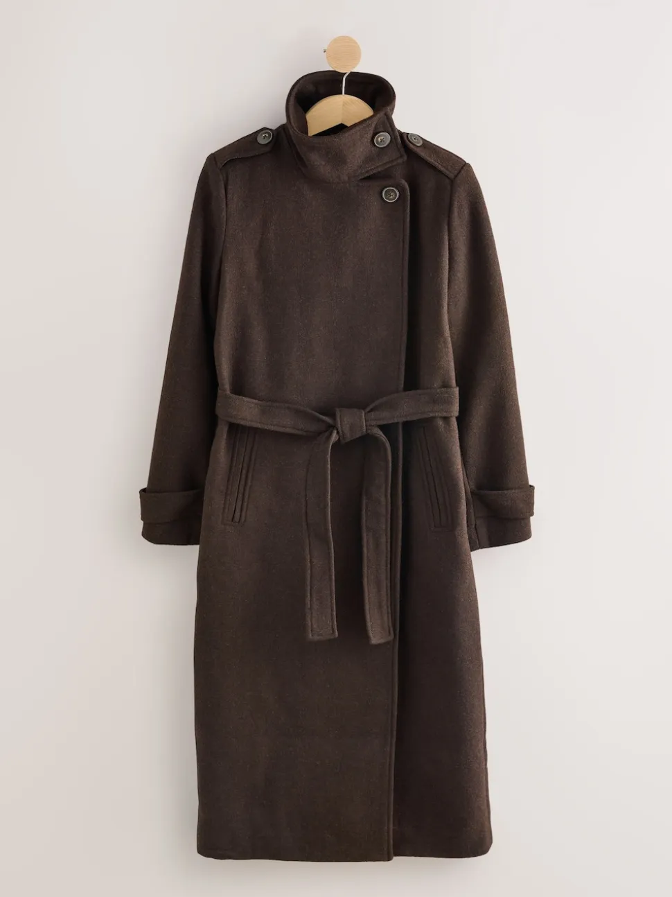 Chocolate Brown Formal Funnel Neck Coat